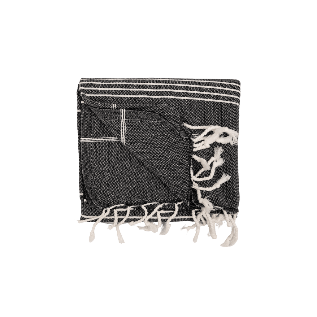 Serviette Fouta à rayures | Noire 90x175cm