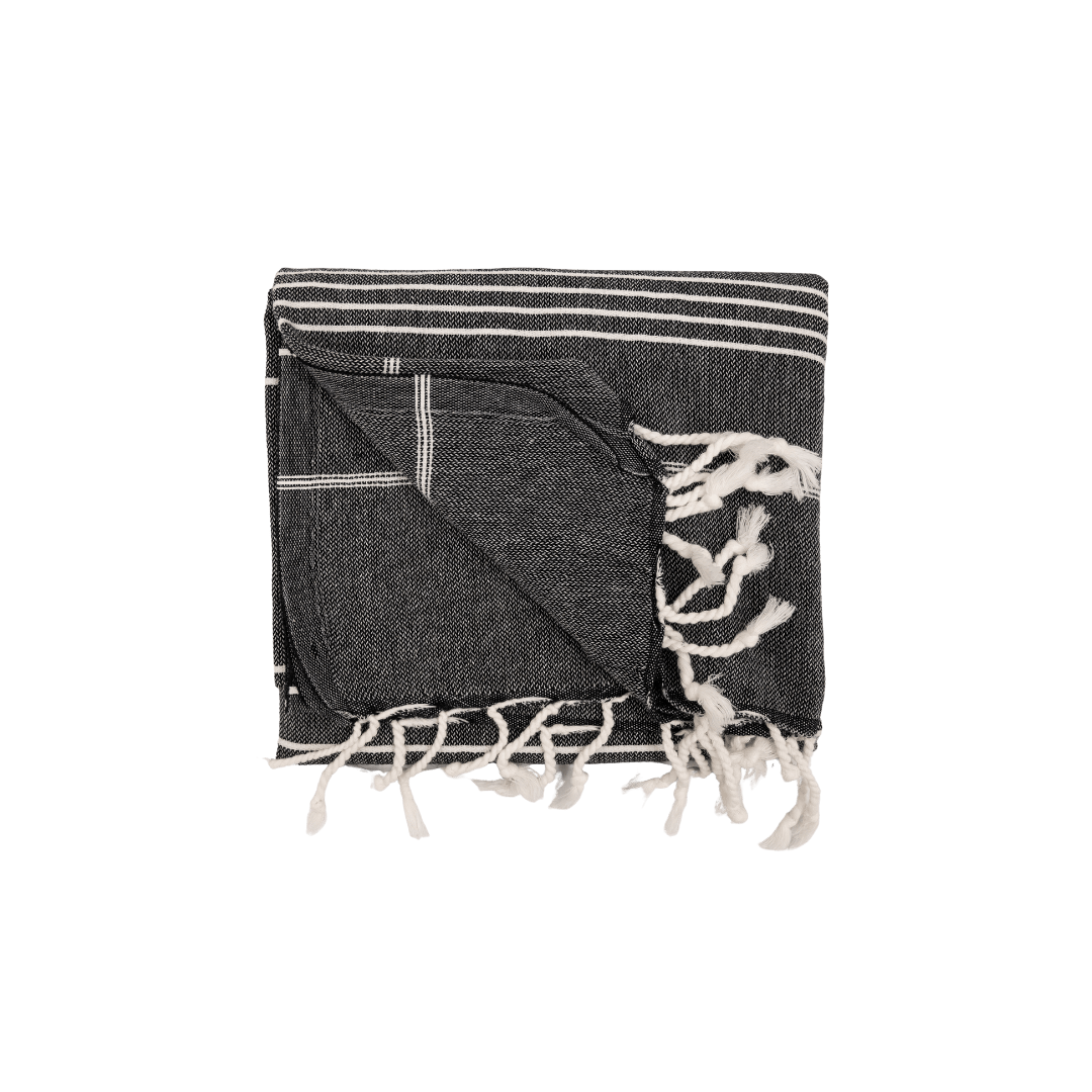 Serviette Fouta à rayures | Noire 90x175cm