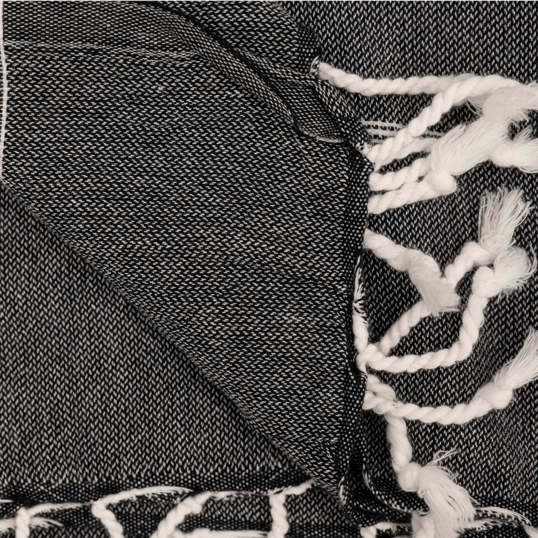 Serviette Fouta à rayures | Noire 90x175cm