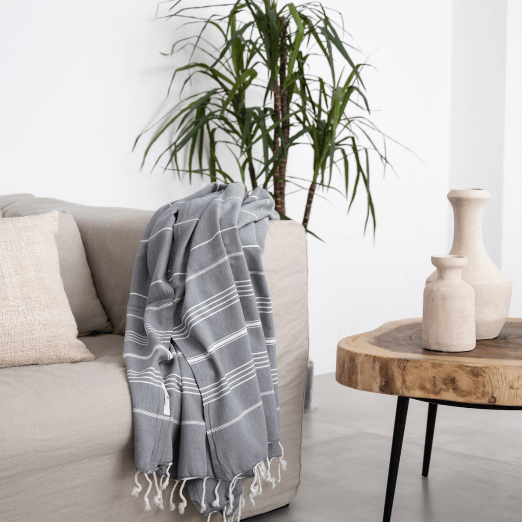 Serviette Fouta à rayures | Gris anthracite 90x175cm