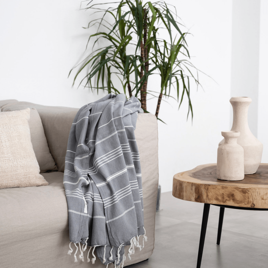 Serviette Fouta à rayures | Gris anthracite 90x175cm