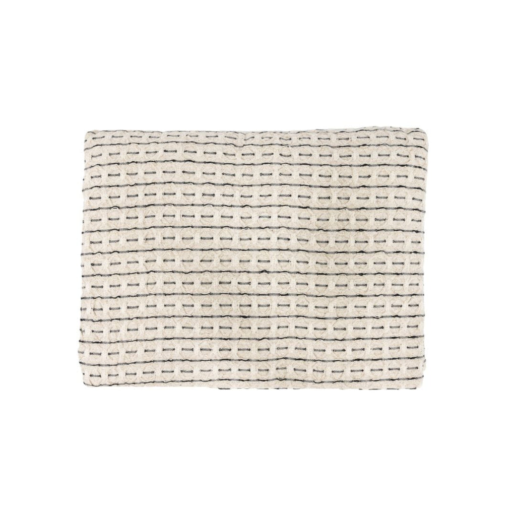 Écharpe Fouta à Lignes Pointillées | Naturel/Noir | 130x200cm