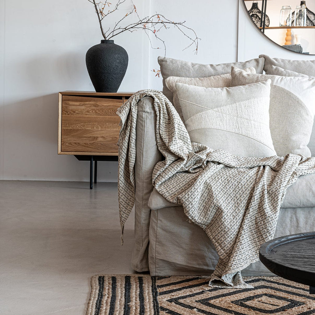 Écharpe Fouta à Lignes Pointillées | Naturel/Noir | 130x200cm