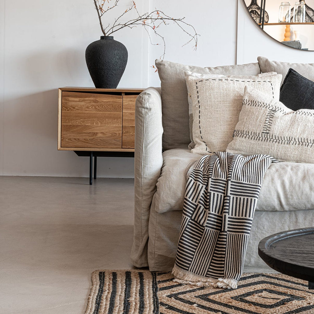 Fouta à rayures | Naturel / Noir délavé | 140x180cm
