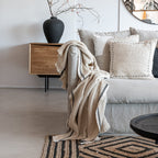 Écharpe en coton gaufré Fouta | Naturel / Noir | 125x180 cm