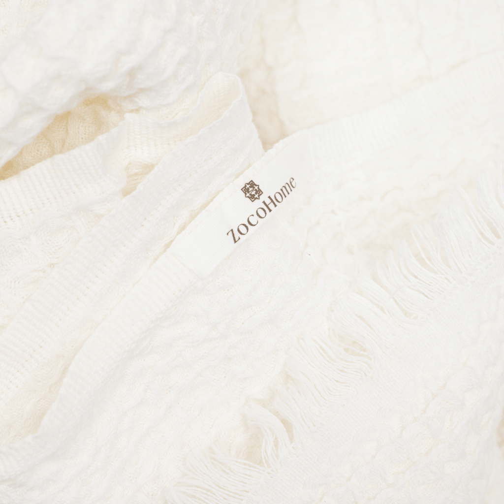 Écharpe en fouta à motif gaufré | Blanche 120x180cm