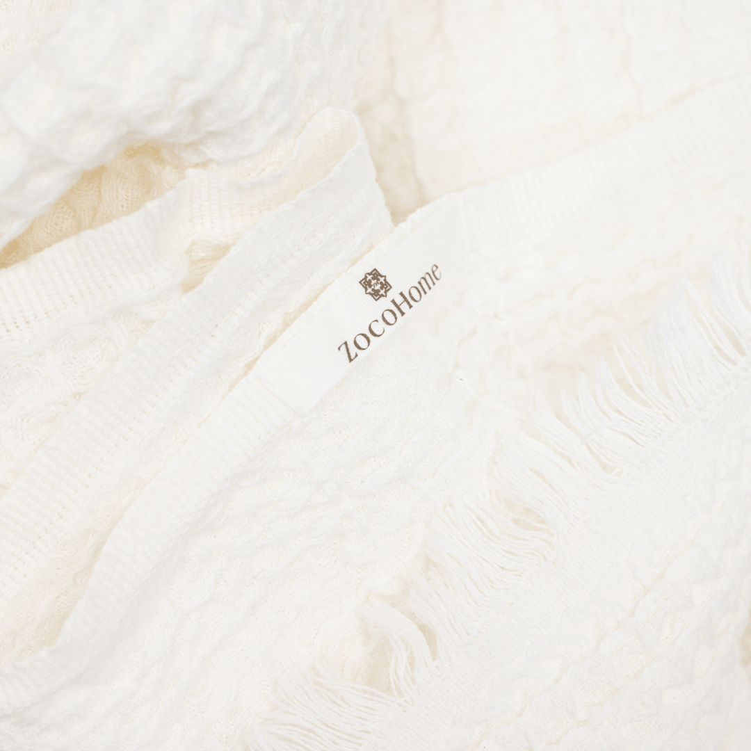 Écharpe en fouta à motif gaufré | Blanche 120x180cm