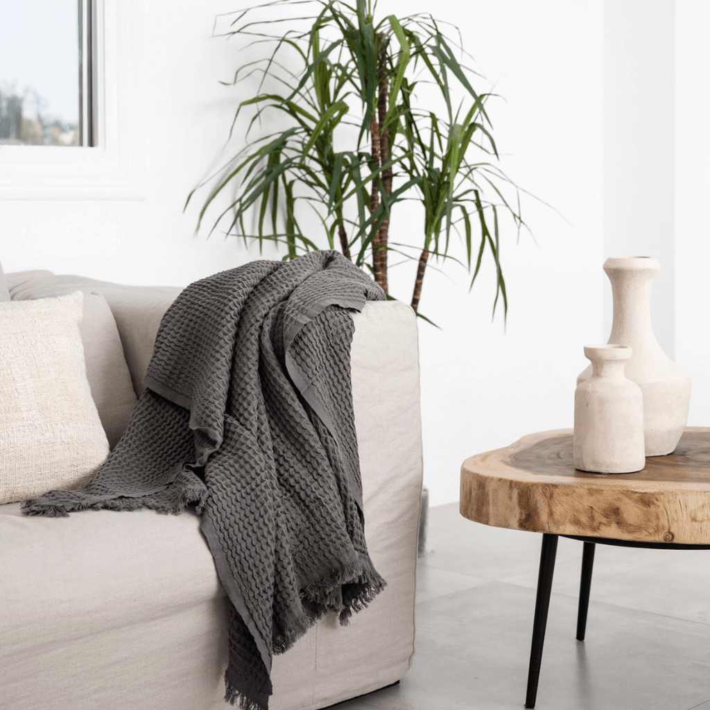 Serviette Fouta en tissu gaufré | Gris foncé 85x170cm