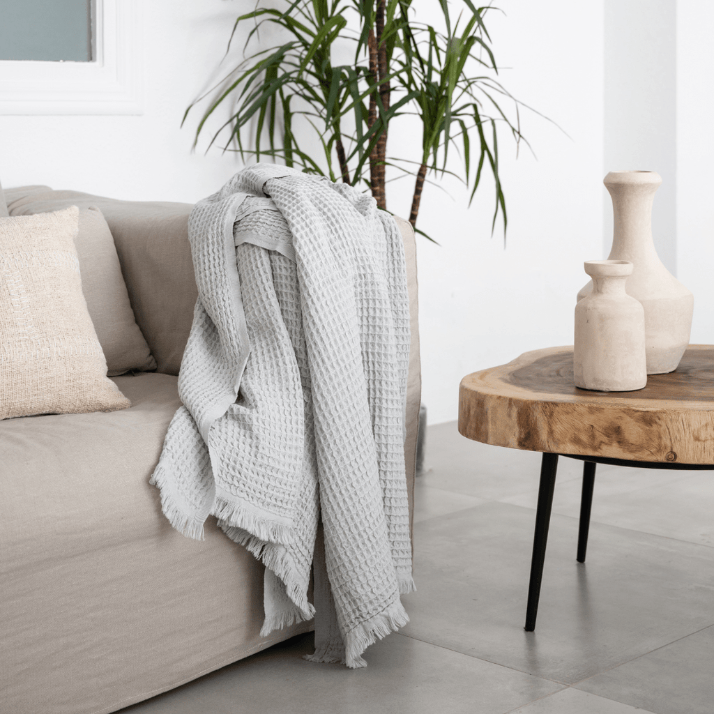 Serviette Fouta en tissu gaufré | Gris clair 85x170cm