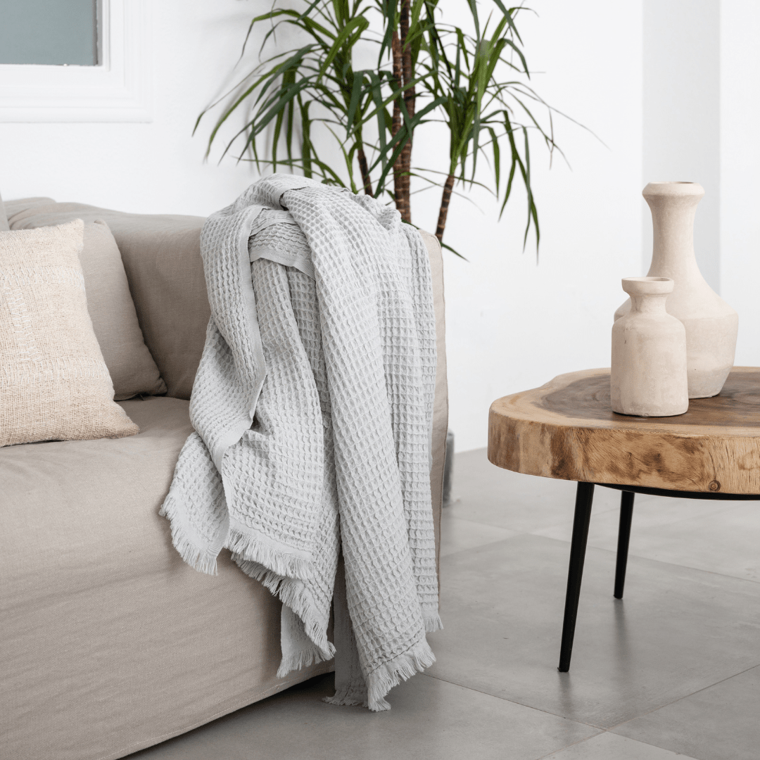 Serviette Fouta en tissu gaufré | Gris clair 85x170cm