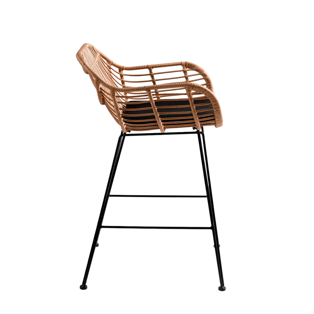 Tabouret de bar Jaipur avec accoudoirs | Noir 58x56x95cm