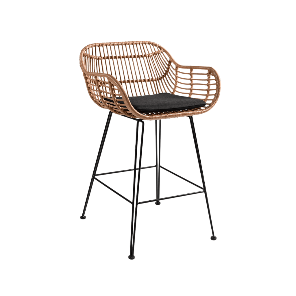 Tabouret de bar Jaipur avec accoudoirs | Noir 58x56x95cm