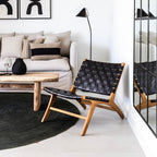 Fauteuil de salon avec ceinture en cuir | Noir