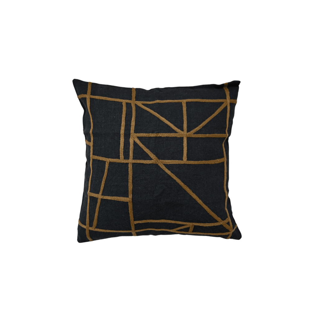 Fronce de coussin en lin | Noir/Moutarde 45x45cm