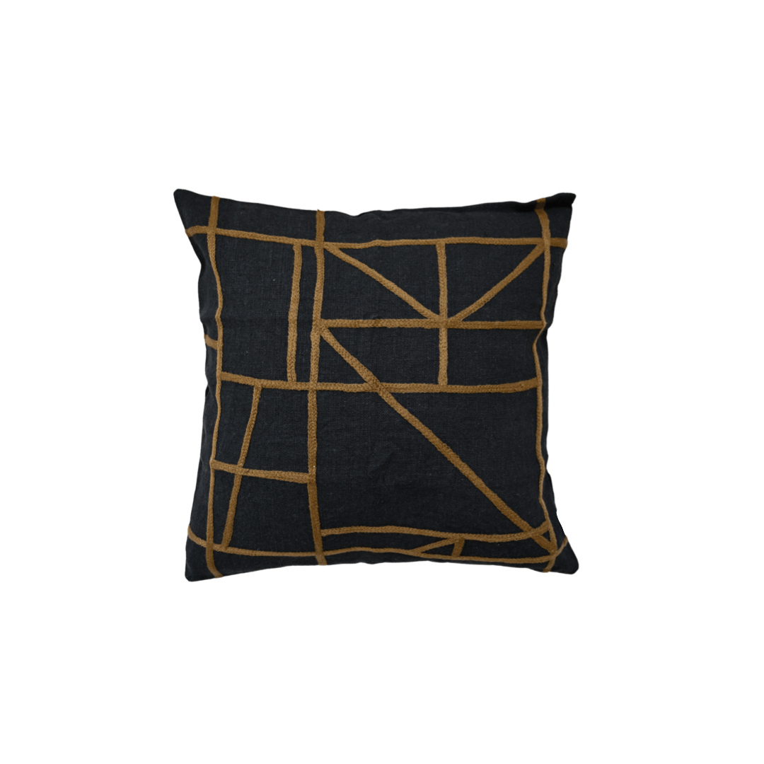 Fronce de coussin en lin | Noir/Moutarde 45x45cm