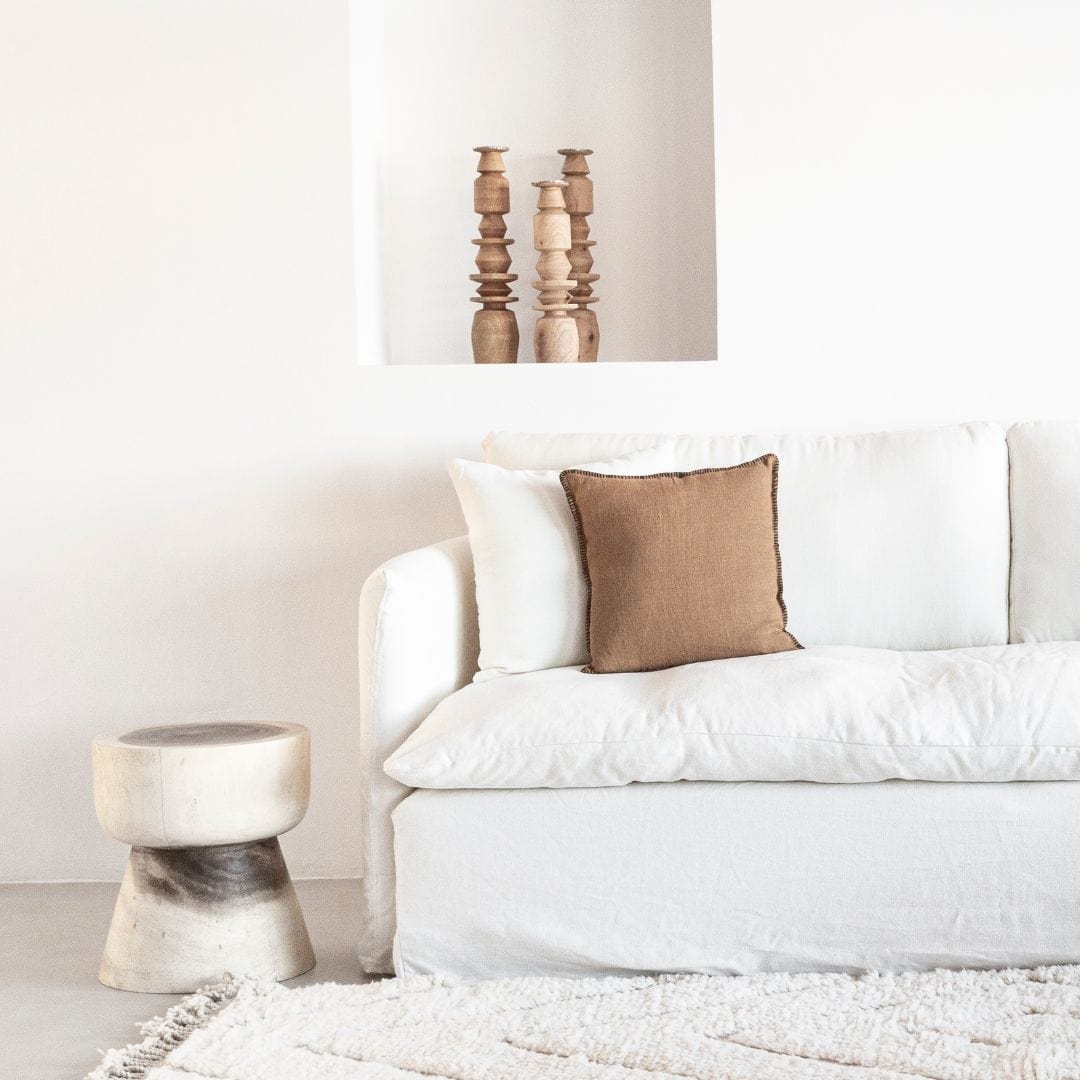 Fronce de lin pour coussin | Bord brodé Brownie | 45x45cm