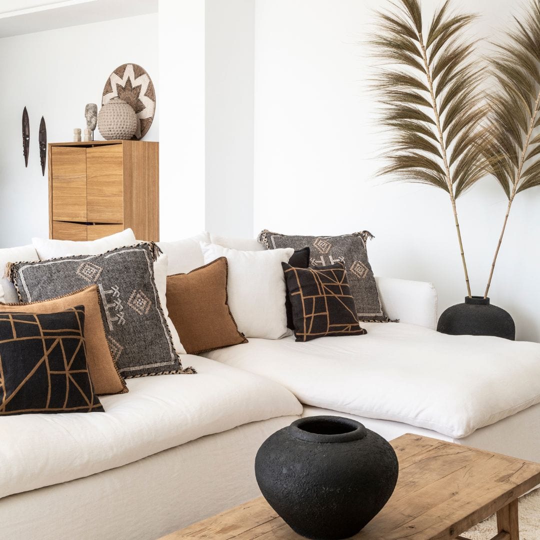 Fronce de lin pour coussin | Bord brodé Brownie | 45x45cm