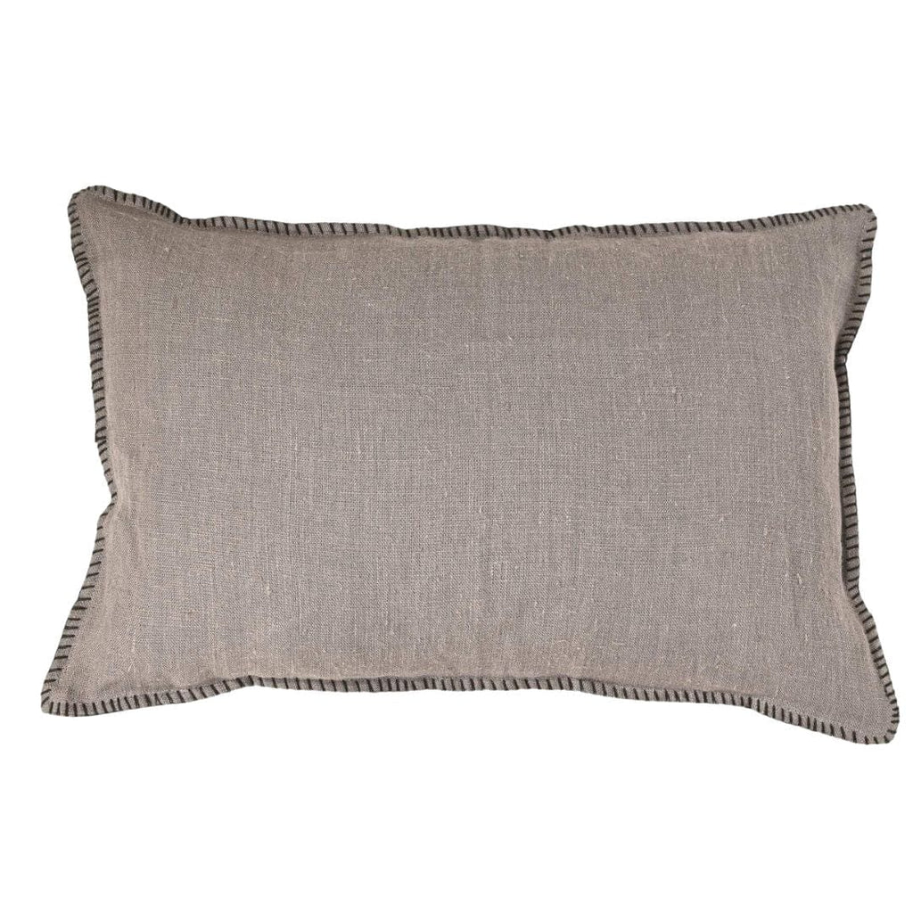 Fronce de coussin en lin | Bord brodé | Granit 40x60cm