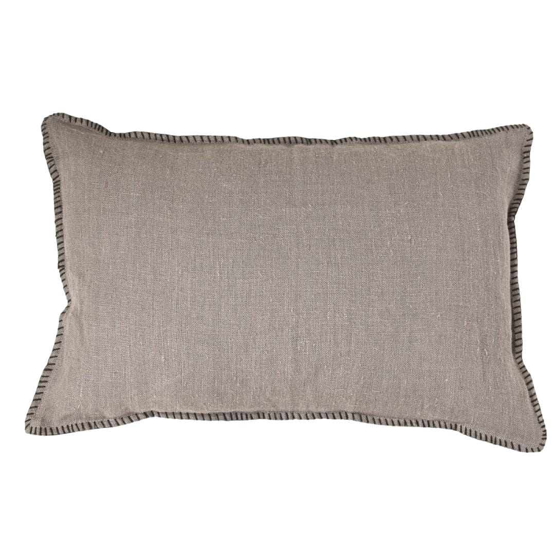 Fronce de coussin en lin | Bord brodé | Granit 40x60cm