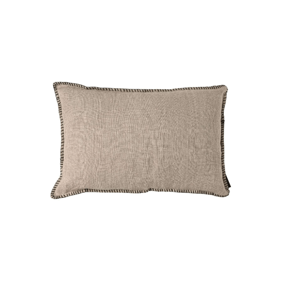 Fronce de coussin en lin | Bord brodé | Naturel 40x60cm