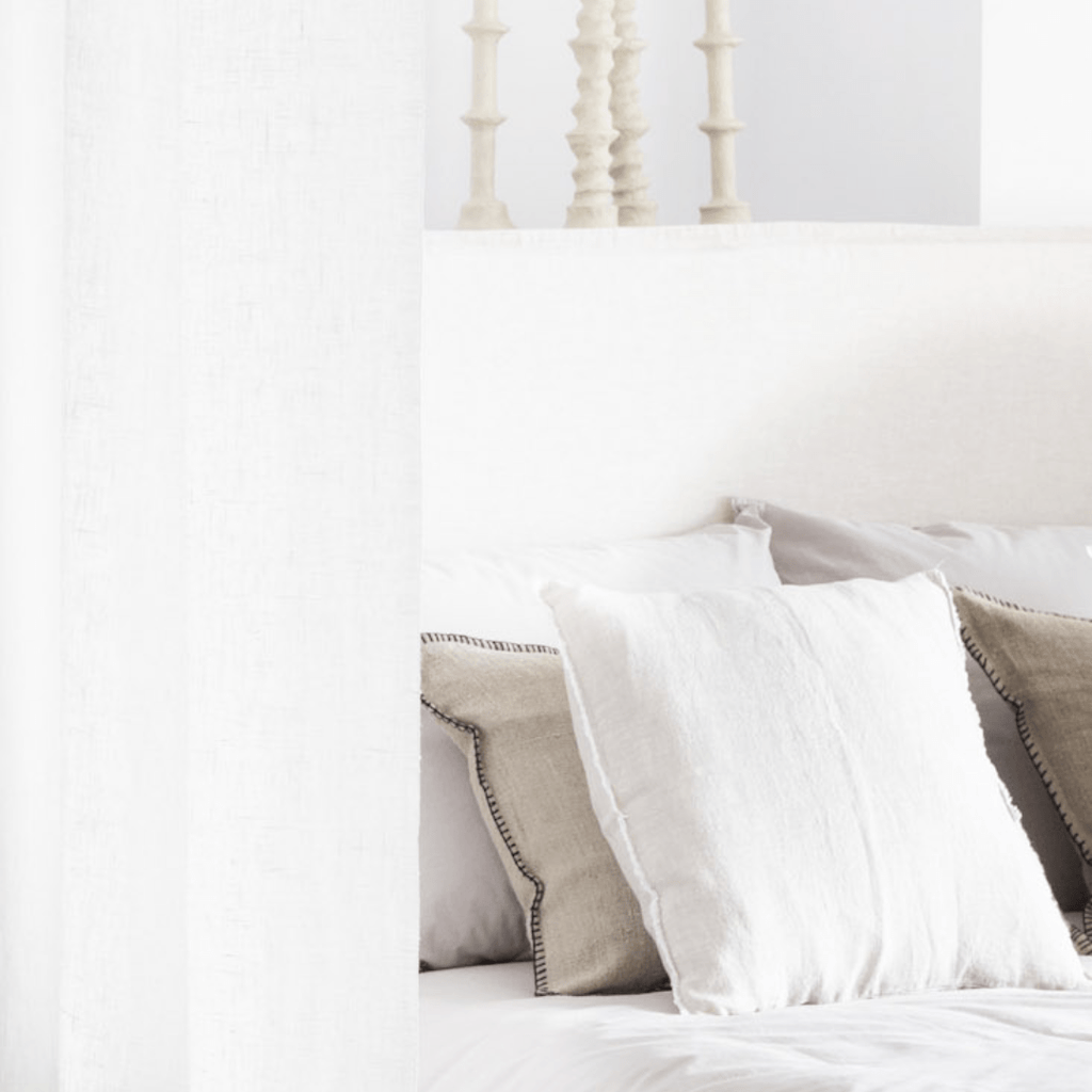 Fronce de coussin en lin | Bord brodé | Naturel 40x60cm