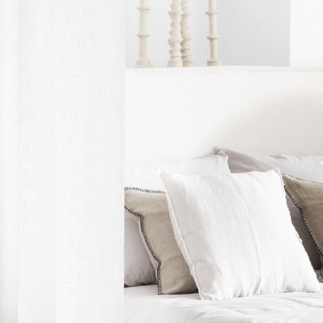 Fronce de coussin en lin | Bord brodé | Naturel 40x60cm