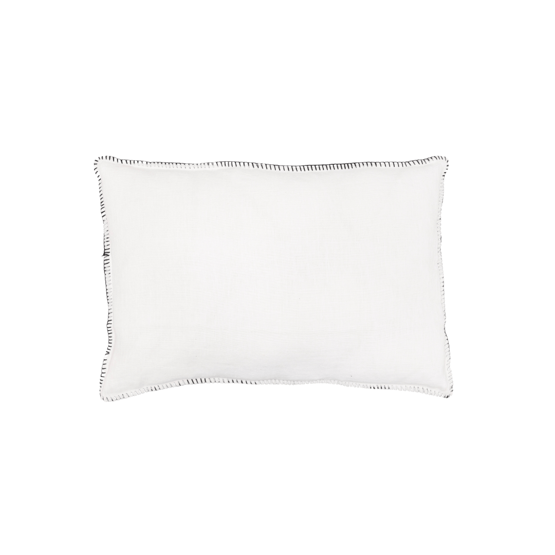 Fronce de coussin en lin | Bord brodé | Blanc 40x60cm
