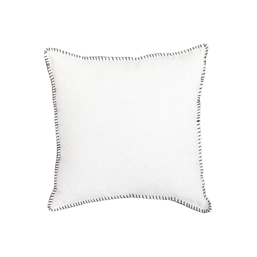 Fronce de coussin en lin | Bord brodé | Blanc 45x45cm