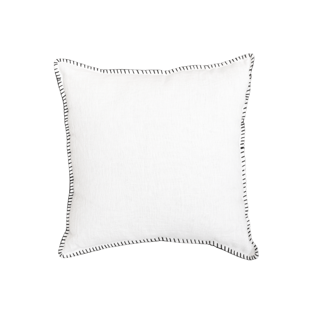Fronce de coussin en lin | Bord brodé | Blanc 45x45cm