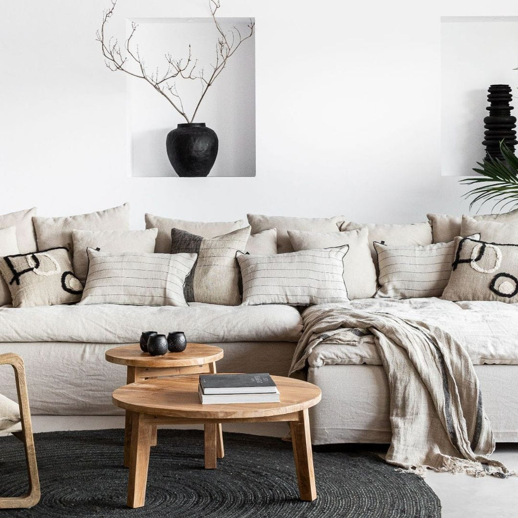 Fronce de coussin en lin | Lavé à la pierre, naturel/noir NB 40x60cm