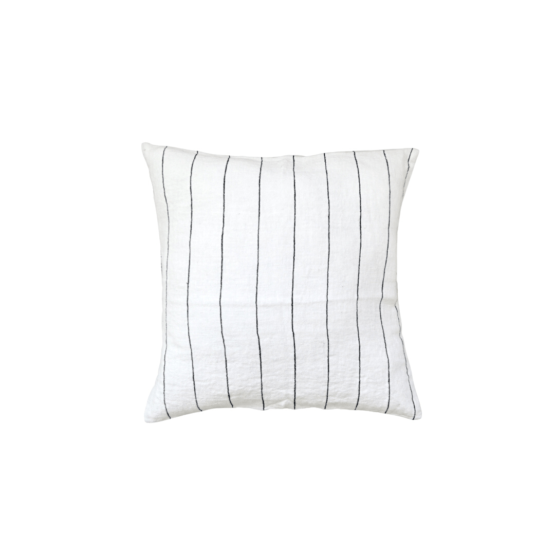 Fronce de coussin en lin | Blanc/noir lavé à la pierre 45x45cm