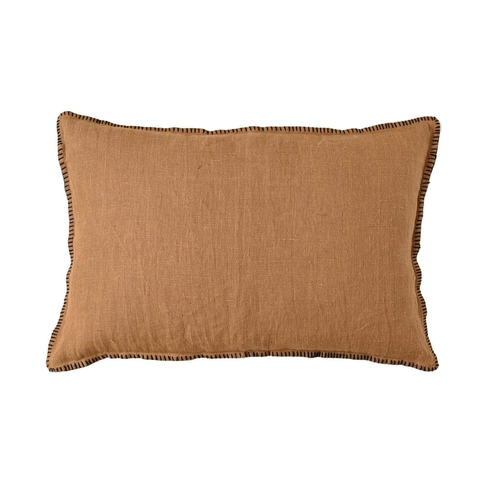Fronce de coussin en lin | Bord brodé tabac | 40x60cm