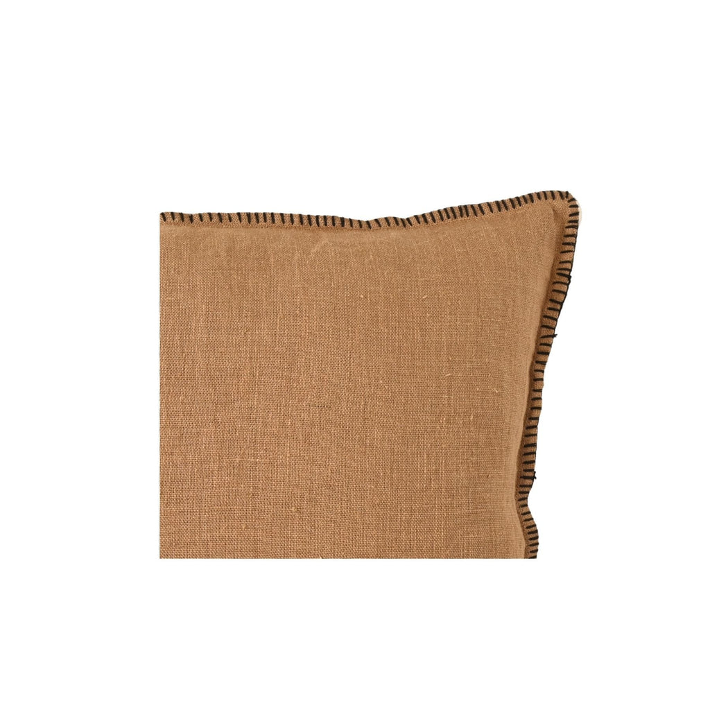 Fronce de coussin en lin | Bord brodé tabac | 45x45cm