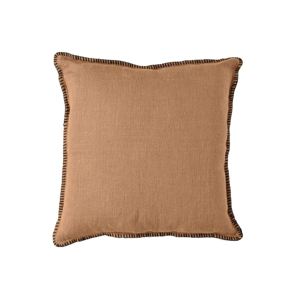 Fronce de coussin en lin | Bord brodé tabac | 45x45cm