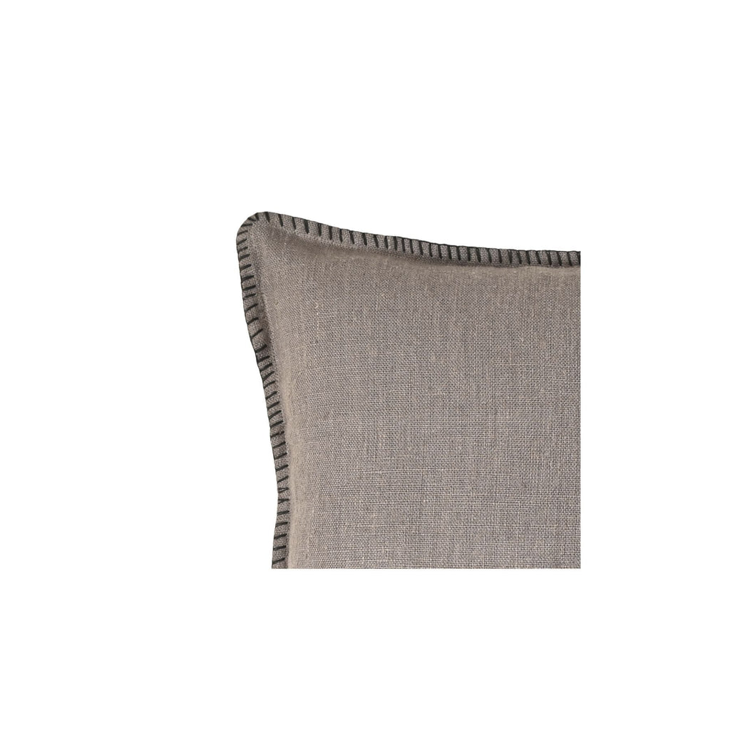 Fronce de lin pour coussin | Bord brodé | Granit 45x45cm
