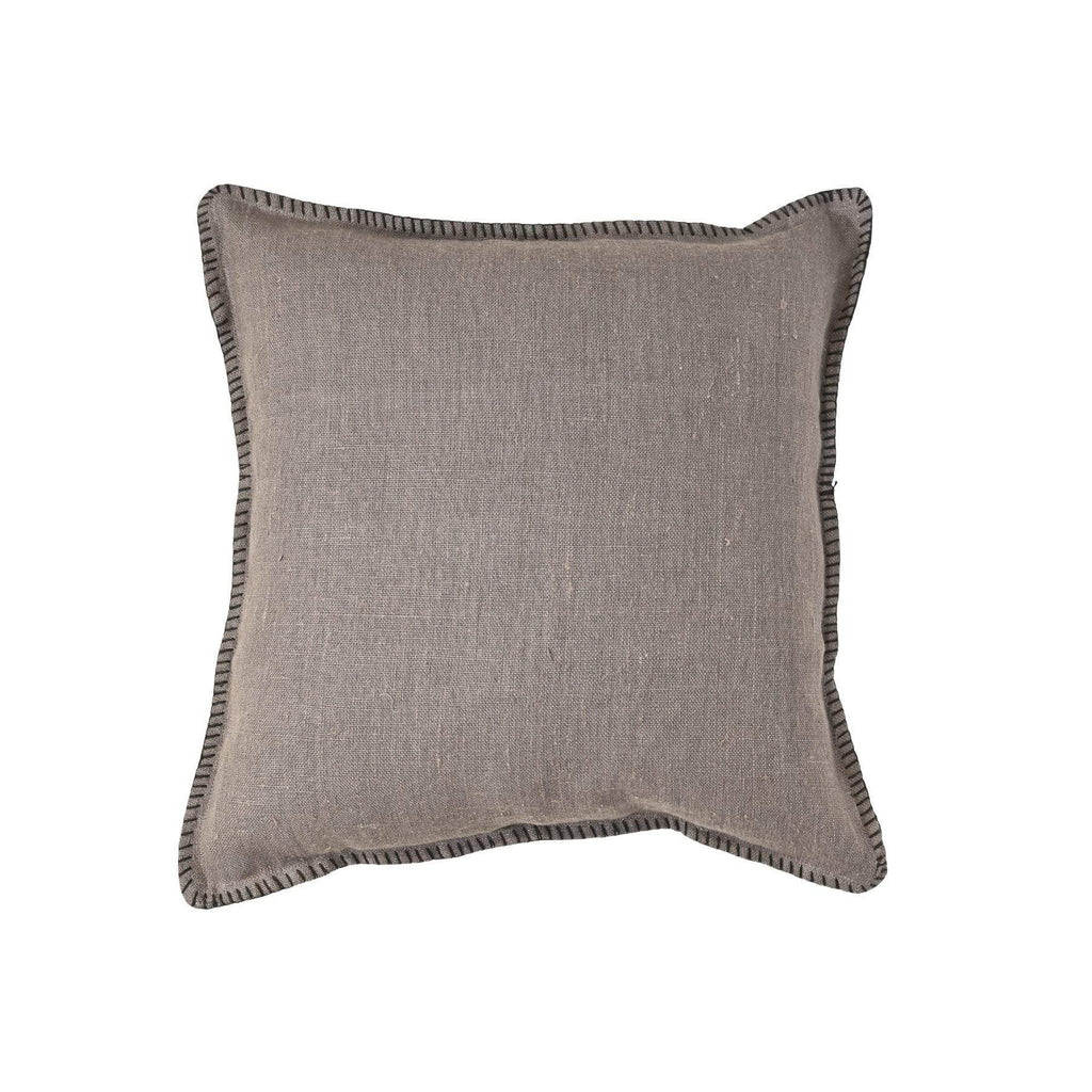 Fronce de lin pour coussin | Bord brodé | Granit 45x45cm