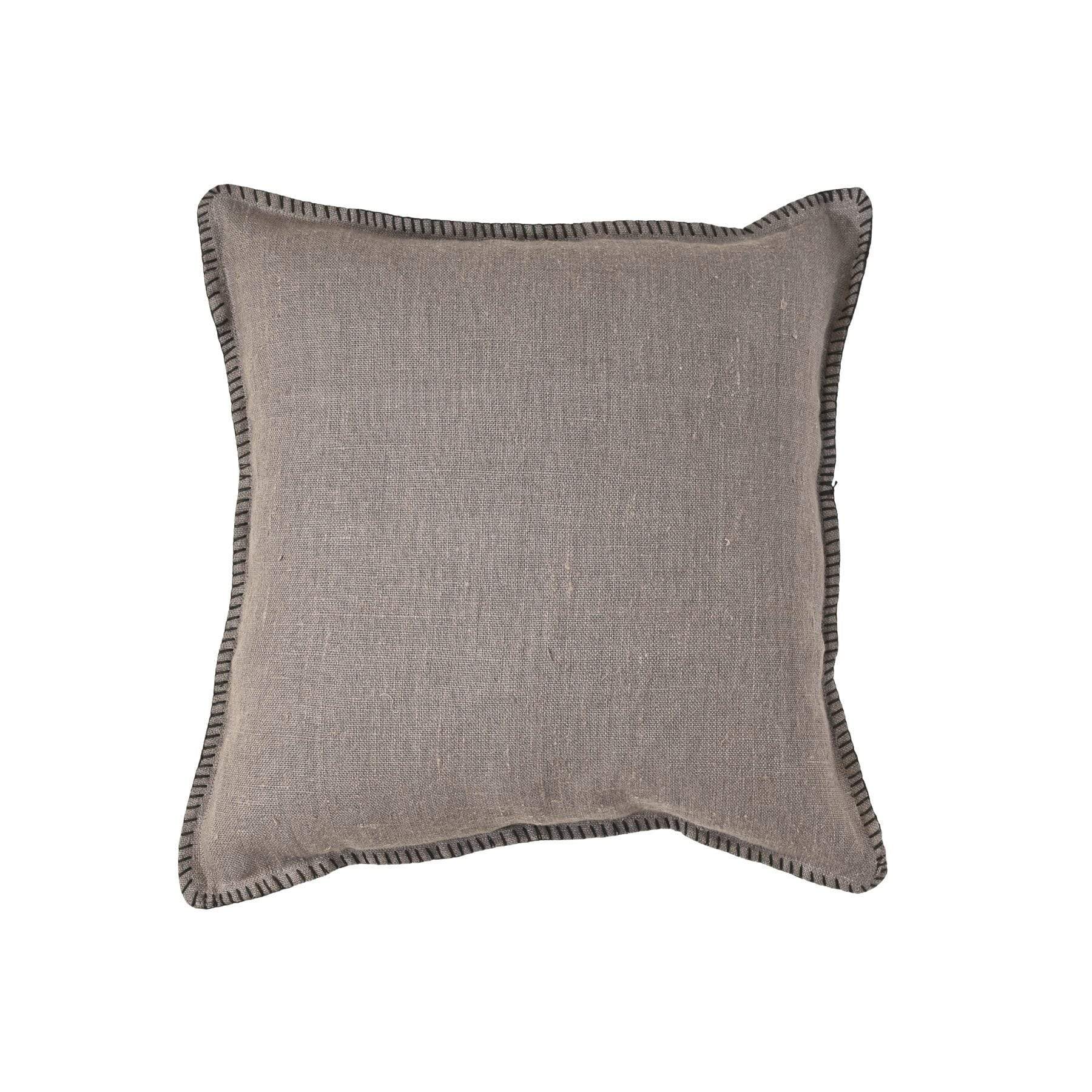 Fronce de lin pour coussin | Bord brodé | Granit 45x45cm