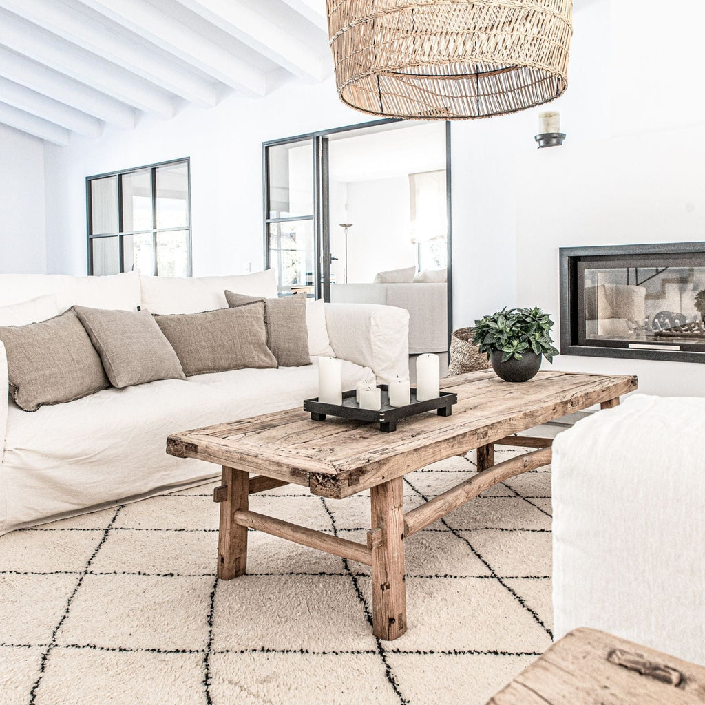 Fronce de coussin en lin | Bord brodé | Naturel 40x60cm