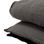 Fronce de lit en lin | Bord brodé | Granit 200x85cm