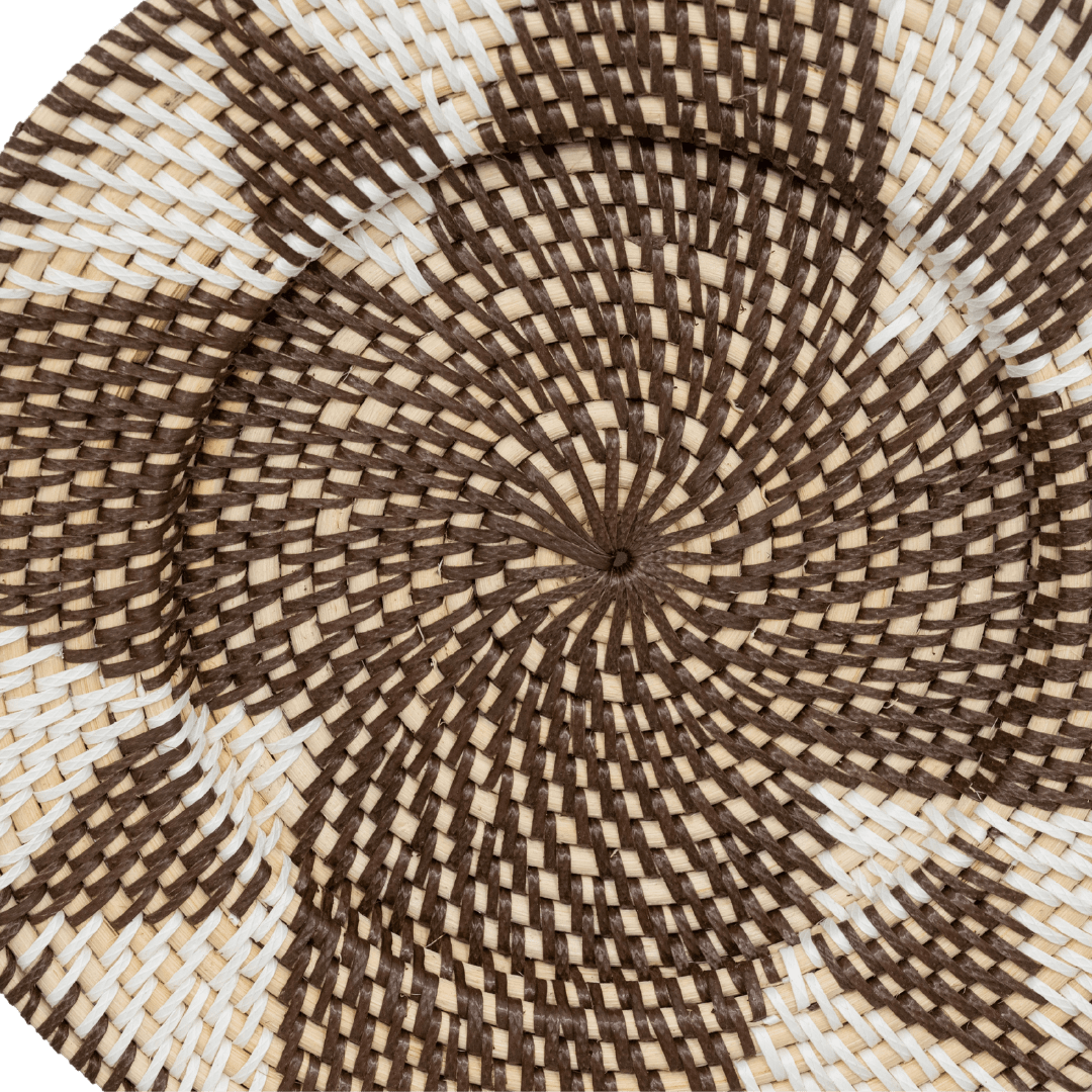Panier décoratif Lontar | Motif losange | Marron/Blanc 30cm