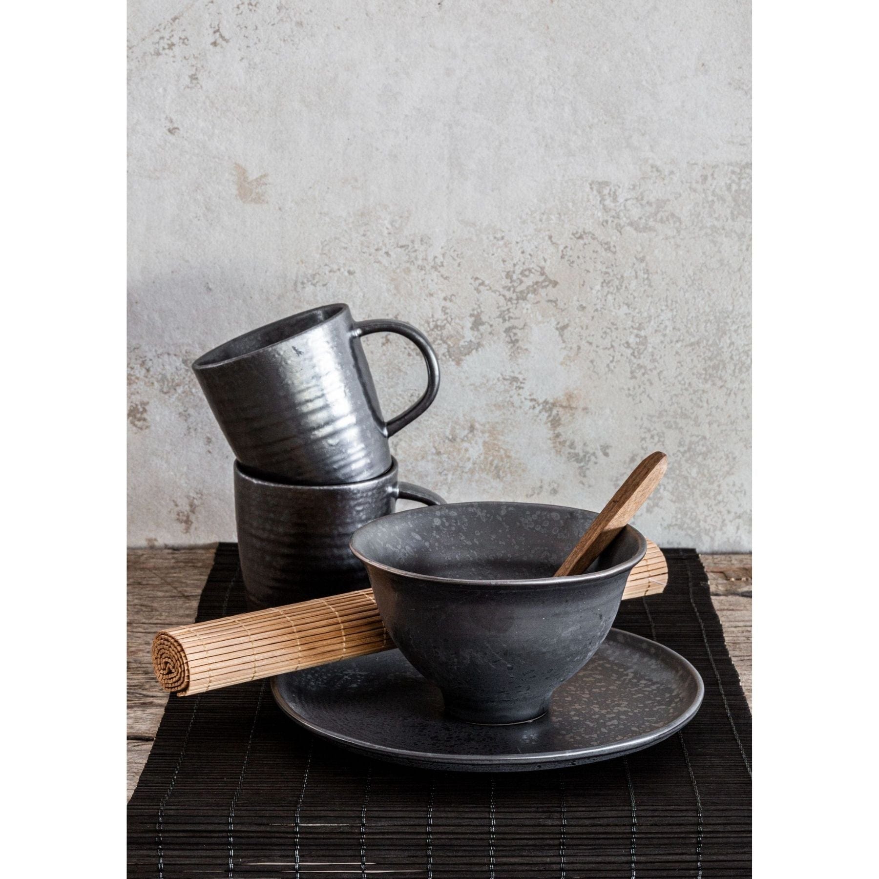 Pion Assiette de déjeuner en grès | Noire 21,5x3cm