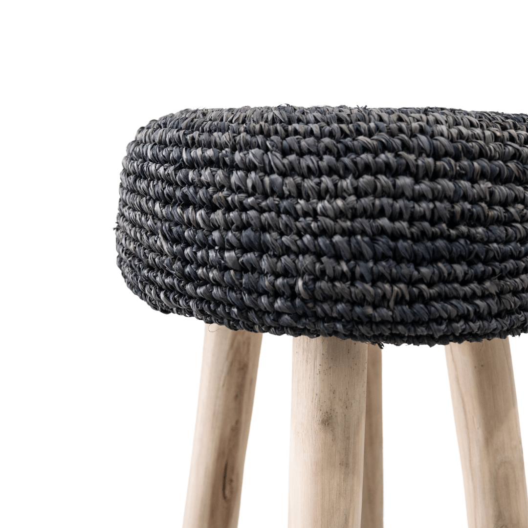 Tabouret de bar en raffia | Noir