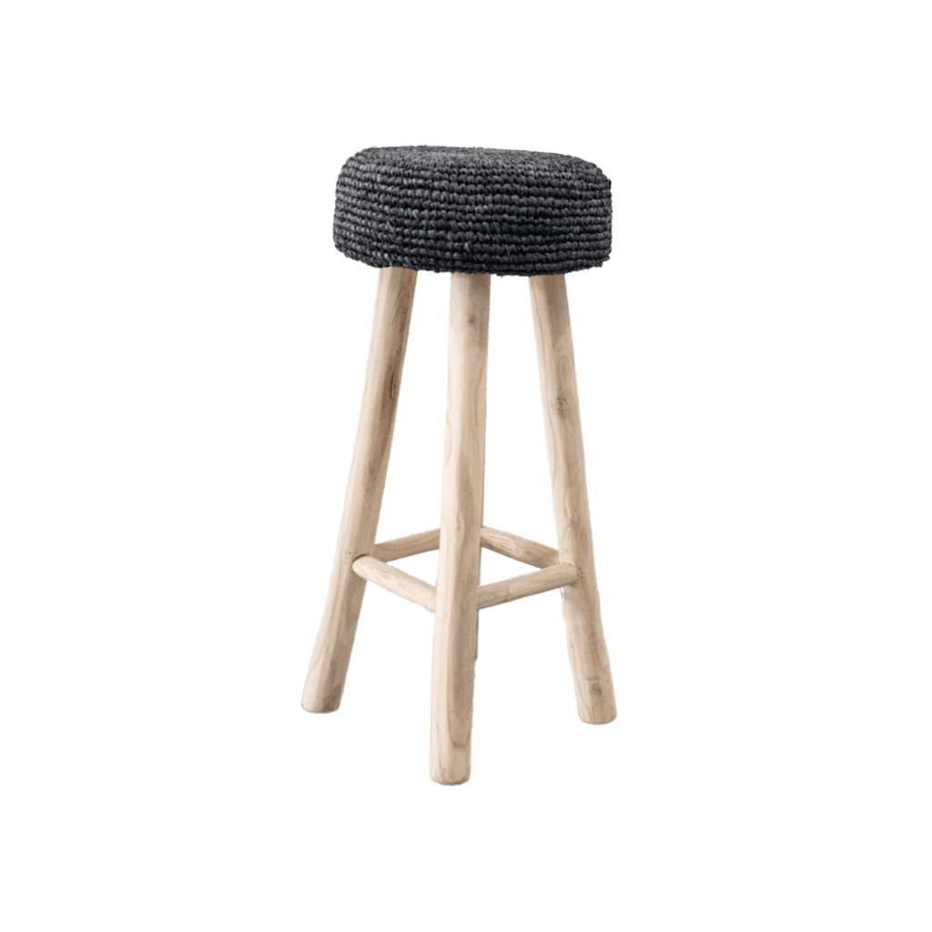 Tabouret de bar en raffia | Noir