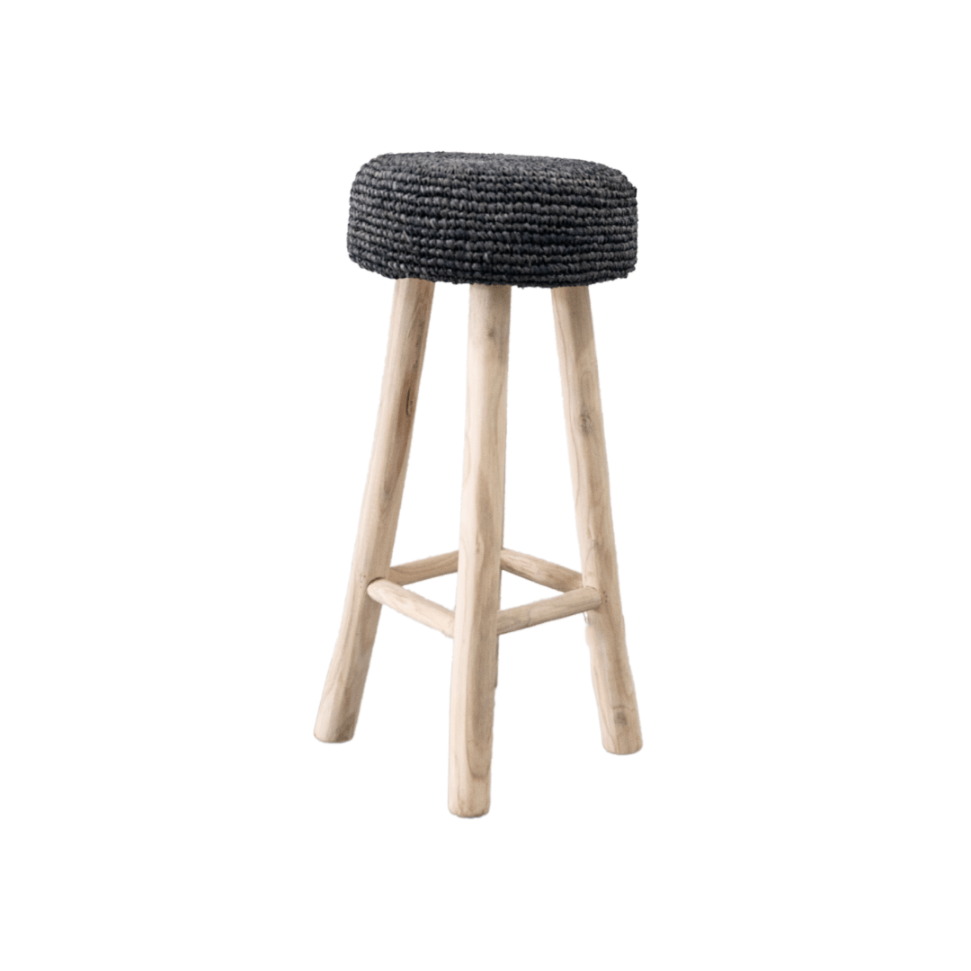 Tabouret de bar en raffia | Noir