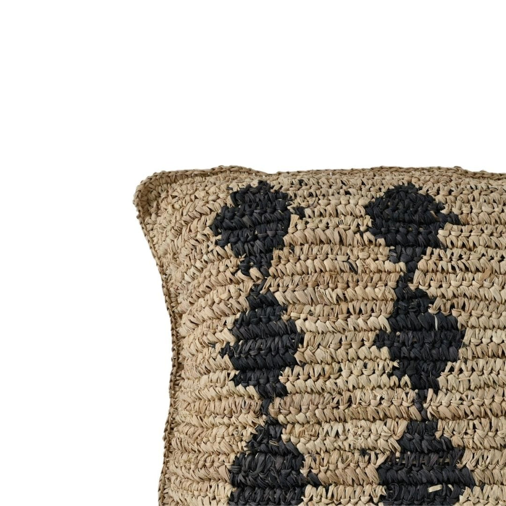 Fronce de coussin en raffia | Motif noir | 50x50cm