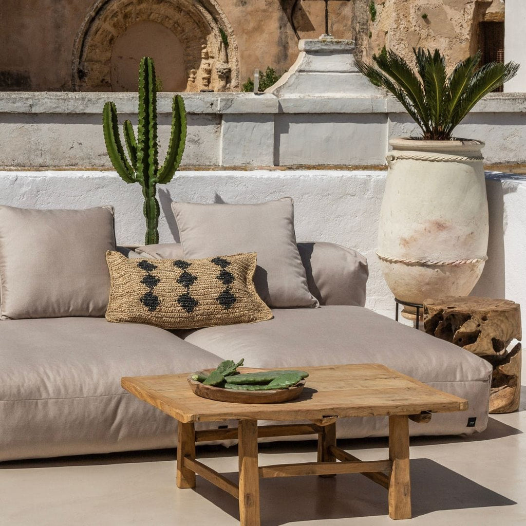 Fronce de coussin en rafia | Motif noir | 40x60cm