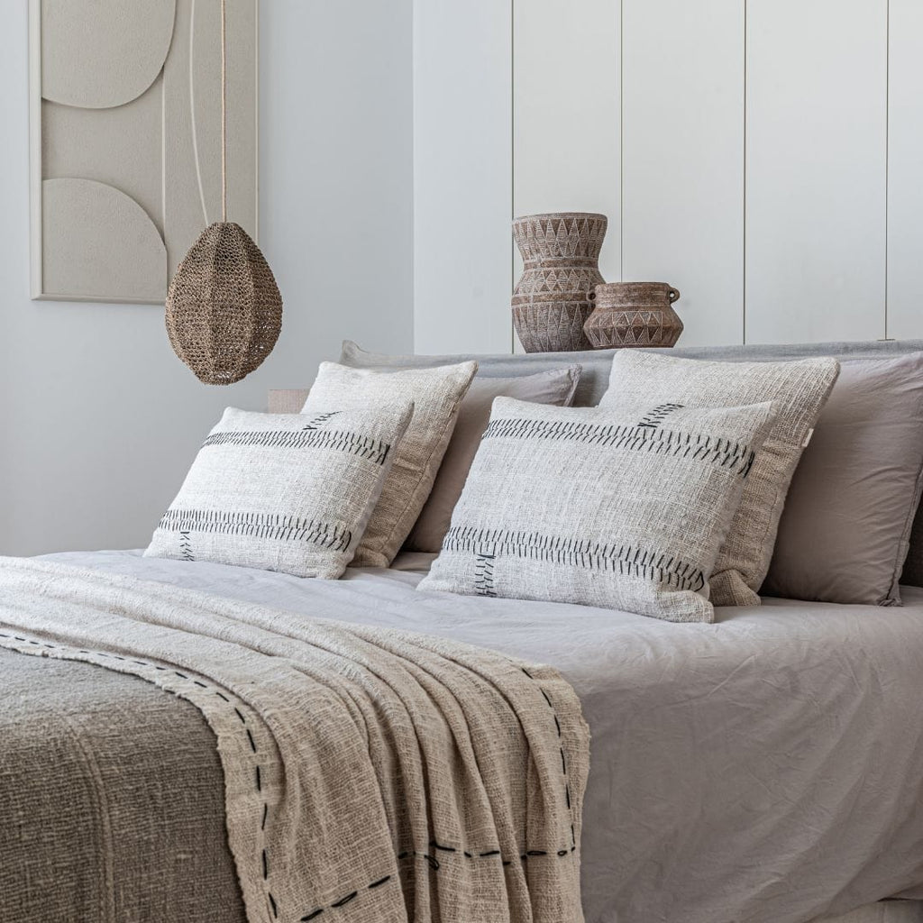 Fronce de coussin en coton Soraya, uni | Blanc cassé | 50x50cm