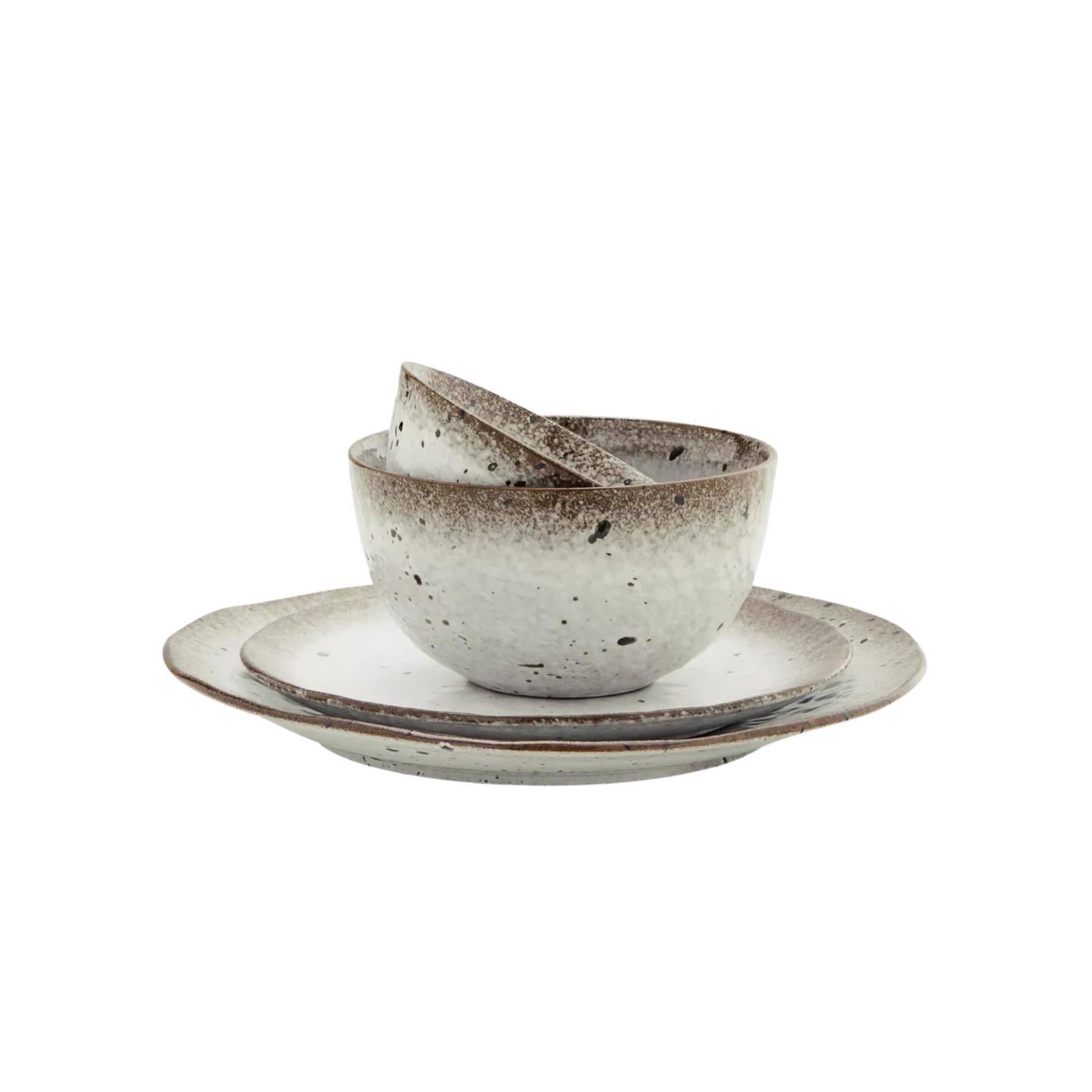 Assiette de déjeuner en grès | Blanc/Brun 22cm