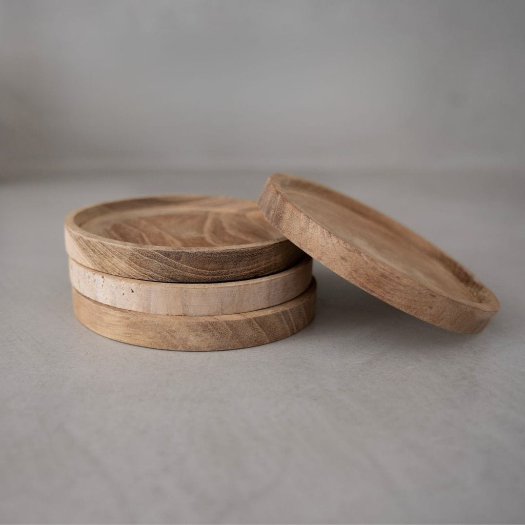 Sous-tasse en teck | Lot de 4 | 10 cm