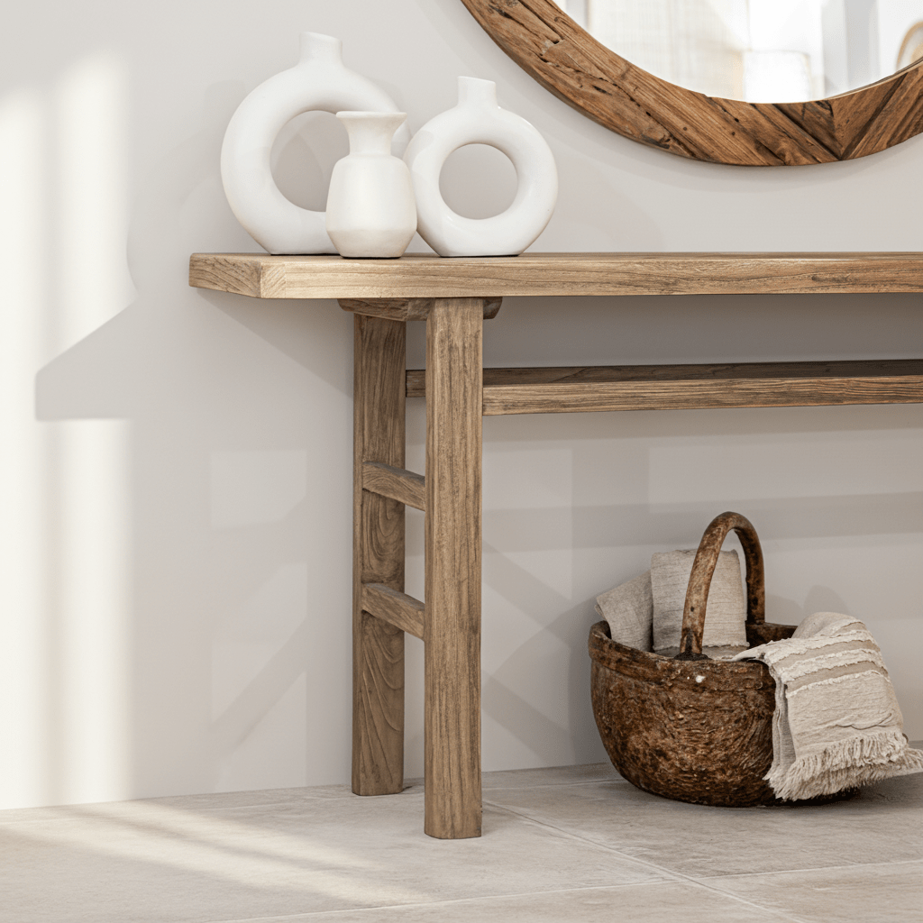 Table console en bois d'orme vintage